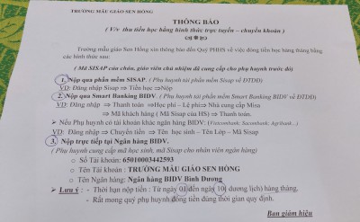 THÔNG BÁO VỀ VIỆC THU TIỀN HỌC PHÍ QUA MẠNG SISAP
