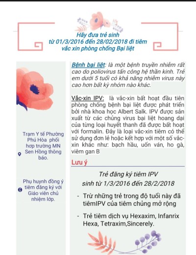Tuyên truyền vv tiêm vắc xin phòng bệnh bại liệt cho trẻ