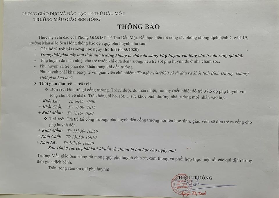 THÔNG BÁO NGÀY TRỞ LẠI TRƯỜNG SAU DỊCH COVID 19  !!!!!